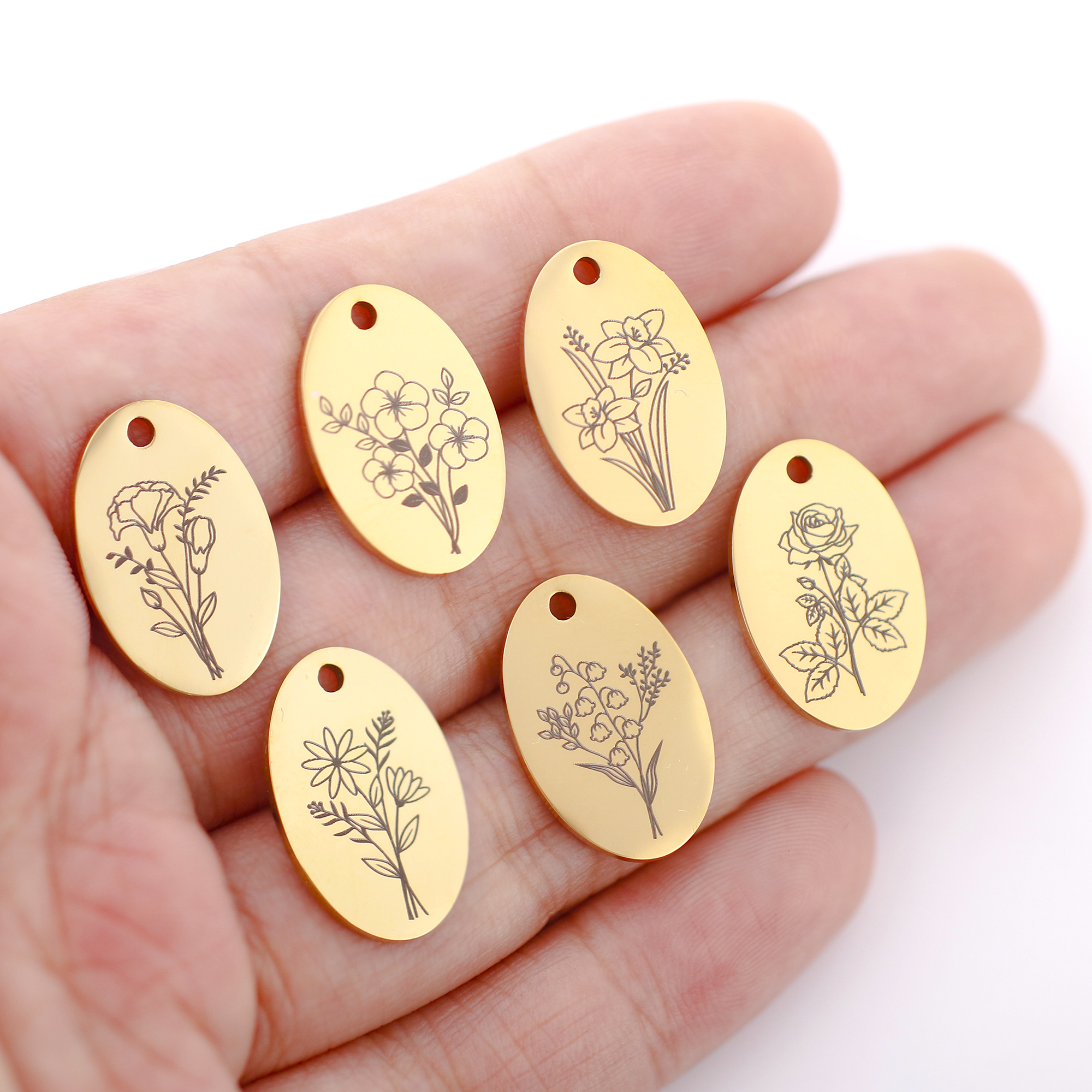5Pcs Oval Birth Month Flower P – обзор и цена Birth Flower Necklace