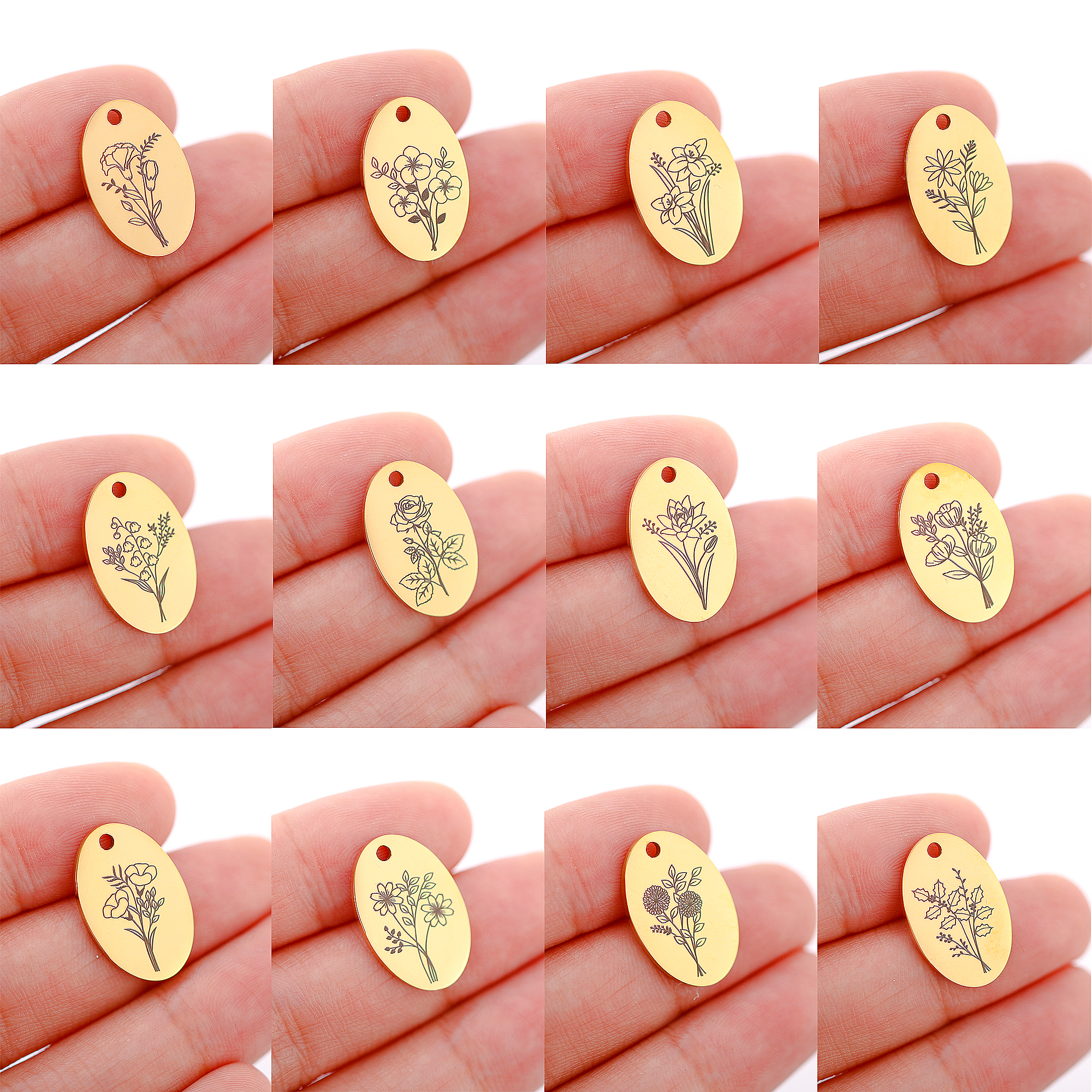 5Pcs Oval Birth Month Flower P – обзор и цена Birth Flower Necklace
