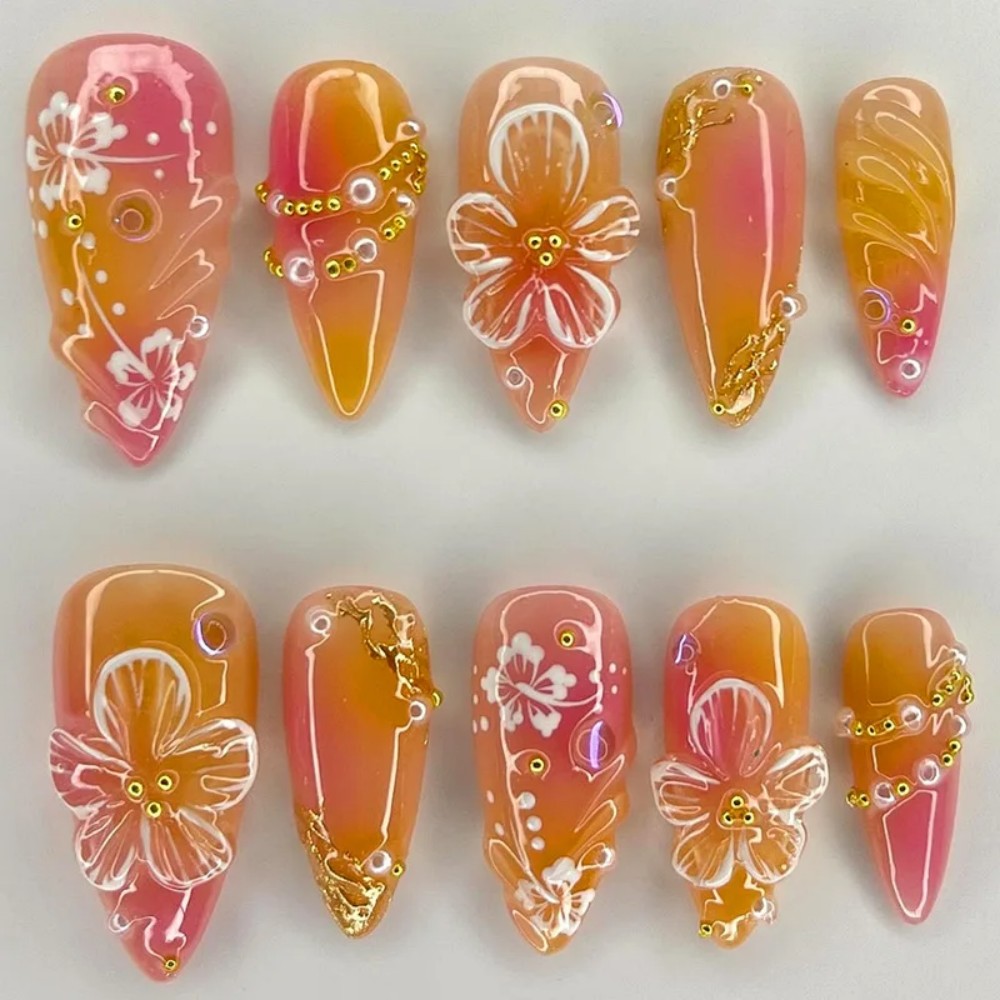 24Pcs Pink Gradient Almond Fak – обзор и цена Pressed Flower Art