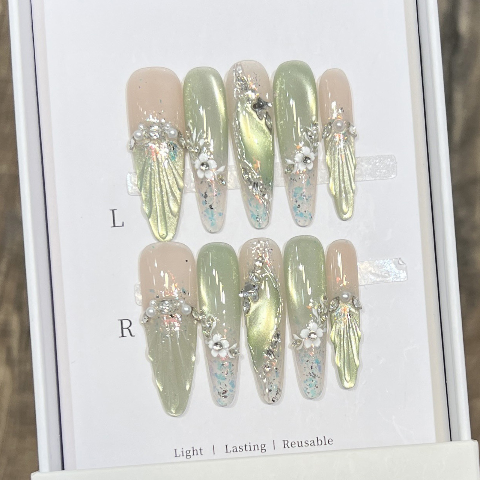 10pcs Long Almond Fake Nails T – обзор и цена Pressed Flower Art