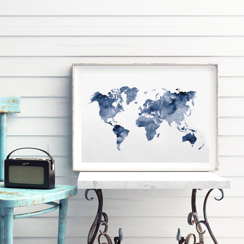 Blue World Map Print Navy Map  – обзор и цена Custom Star Map