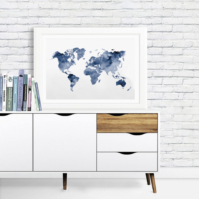 Blue World Map Print Navy Map  – обзор и цена Custom Star Map
