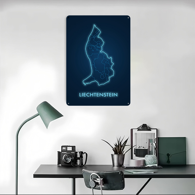 Liechtenstein Map Neon Blue Pr – обзор и цена Custom Map Poster