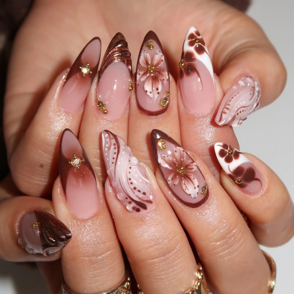 24Pcs 3D French Press On Nails – обзор и цена Pressed Flower Art