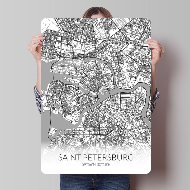 Saint Petersburg White Map Tin – обзор и цена Custom Map Poster