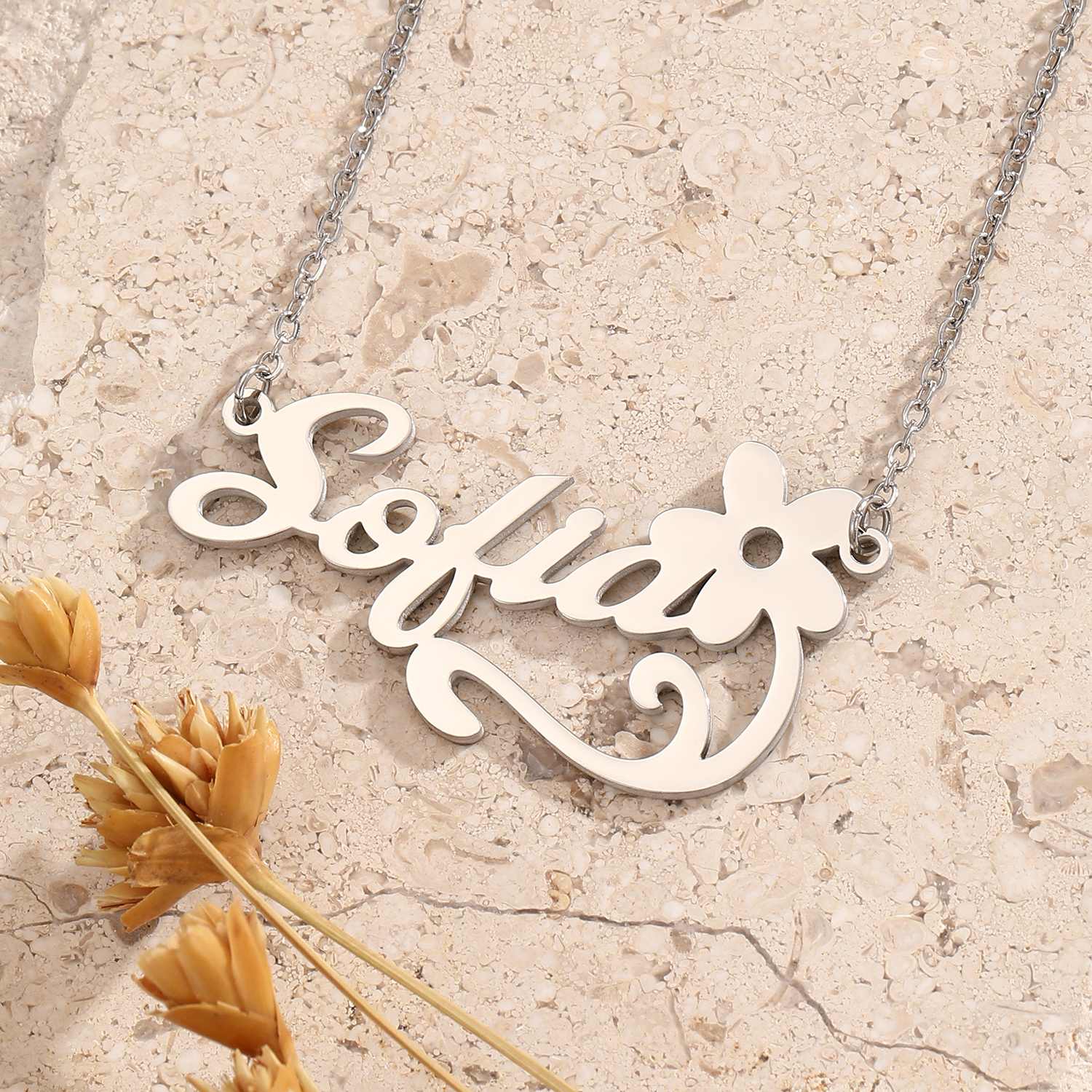 Stainless Steel Flower Letter  – обзор и цена Name Necklace Custom